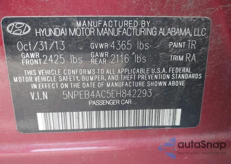 2014 Hyundai Sonata Gls from USA, damaged, VIN 5NPEB4AC5EH842293